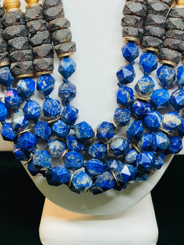 5 Strand Blue and Gold Beaded Necklace
